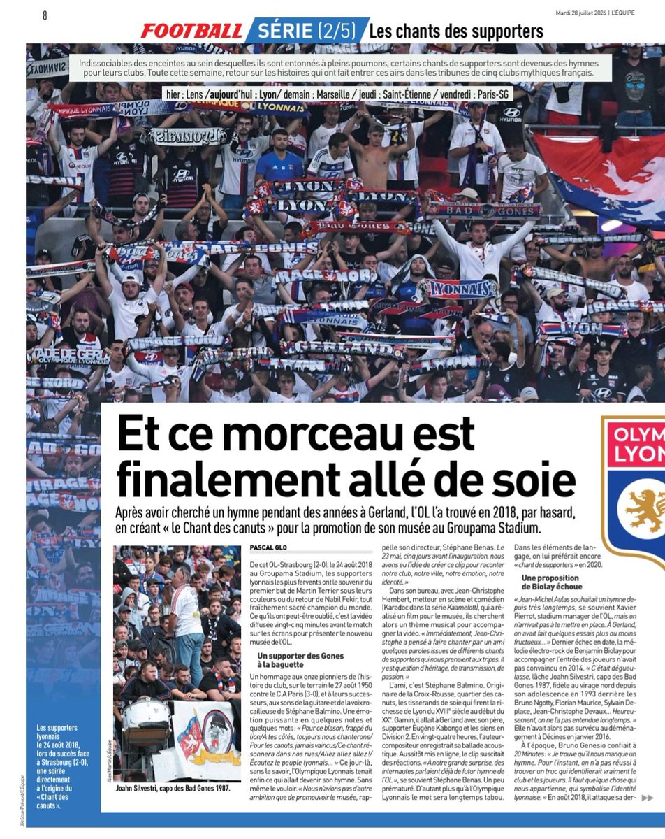 DLPHOOL's tweet photo. 🇫🇷  Série "Les Chants des Supporters"  2/5

Olympique Lyonnais 
@OL
Et ce morceau est finalement allé de soie 
@lequipe  28.07.26 https://t.co/UZqrvM7cGc
