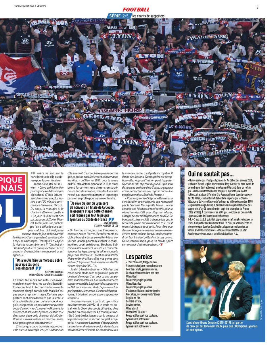 DLPHOOL's tweet photo. 🇫🇷  Série "Les Chants des Supporters"  2/5

Olympique Lyonnais 
@OL
Et ce morceau est finalement allé de soie 
@lequipe  28.07.26 https://t.co/UZqrvM7cGc