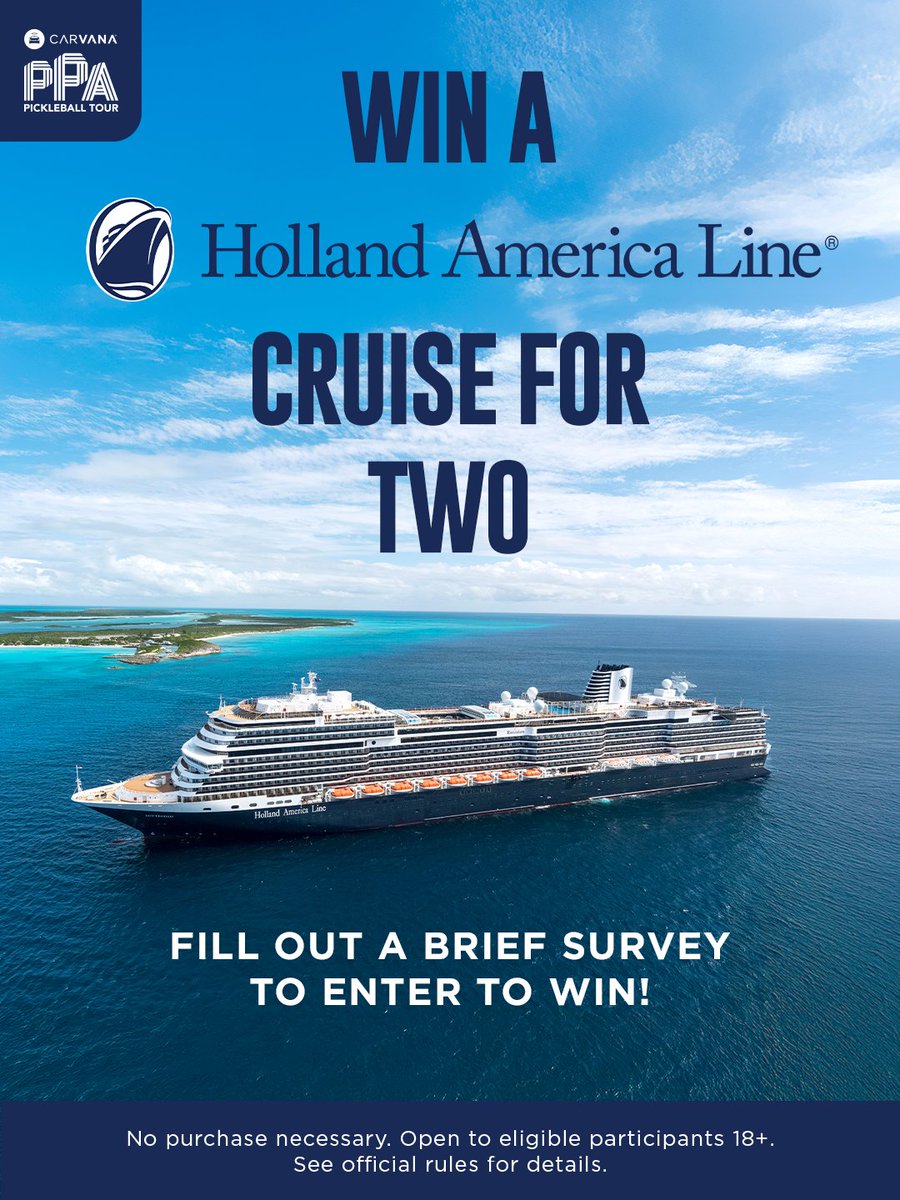 PPAtour's tweet photo. It’s National Pickleball Day! 🙌 We’re celebrating by sending someone on a Holland America cruise for two ✌️🛳️ @HALcruises 

Take the survey for your shot to win! 🔗 https://t.co/v4LD5oOHQX https://t.co/Xu8kTnuwMb