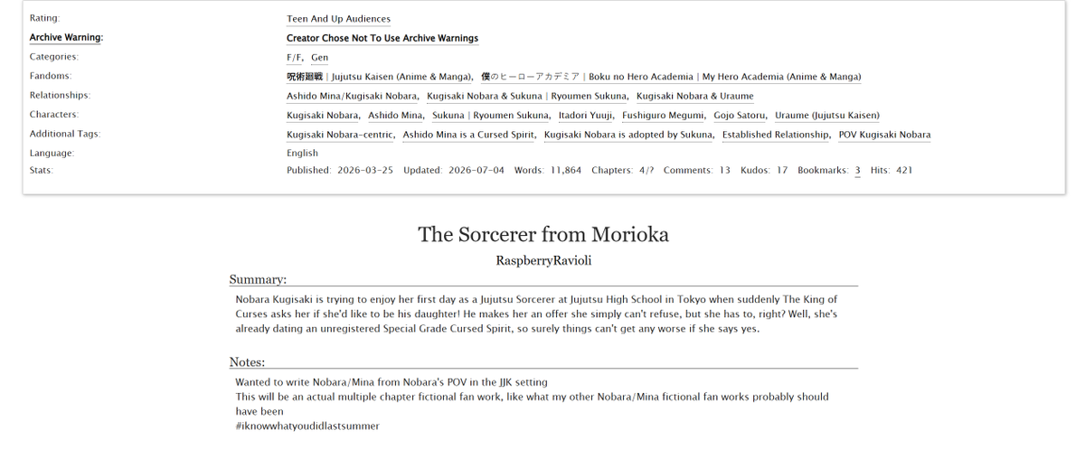 P_O_P_R_R's tweet photo. First we've got the first one I ever wrote! It's a WIP in progress, and who knows when I'll update let alone finish it, so if that's not your style #shrugs also Sukuna doesn't appear in it as much as I'd like so far (hoping to change that soon!)
https://t.co/dQyejDDVIv https://t.co/Hsno9CpGBx