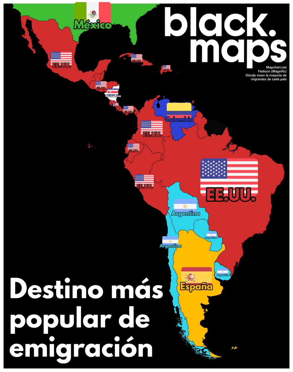maps_black's tweet photo. Destino más popular de emigración de cada país https://t.co/ZVk1sEedMM