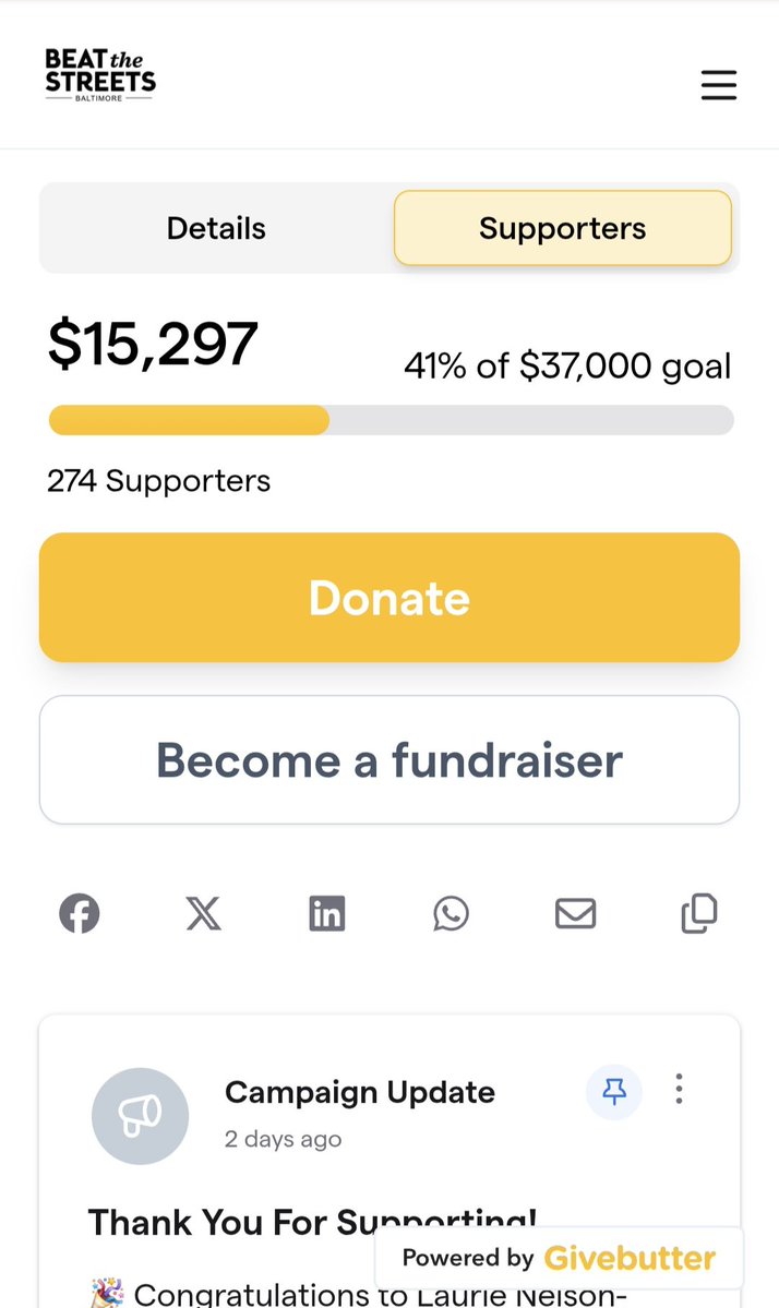 BTSBmoreArmy's tweet photo. CONGRATULATIONS, LAURIE!!! 🎉💜 We will see you soon at M&T!! 

And ARMY... THANK YOU.

I am absolutely blown away by what has happened over the past few days. We have officially surpassed $15,000 raised for Beat the Streets Baltimore!

To every person who donated, shared our fundraiser, reposted our content, commented, liked, or simply helped us get the word out—YOU helped make this happen.

Every dollar raised creates more opportunities for kids a part of Beat The Streets to learn, grow, dream, and have people in their corner.

ARMY, we know the obstacles BTS have faced. We know what it means to stand behind seven people we believe in and make sure their voices are heard.

Let's bring that same energy to Baltimore. Let's be a voice for Beat the Streets. A voice for Baltimore. A voice for youth. 💜

https://t.co/vkEkpUUBuC

@wjz
@OneInAnARMY
@GovWesMoore @iamwesmoore @baltbeat @MayorBMScott @FOXBaltimore @baltimoresun @BaltimoreMD @nbcwashington
#BTSARMY #ARMYforBaltimore #BeatTheStreets #BTSxBTS #BTSArirangTour #BTSBaltimore #Baltimore #ArmyGivesBack #AnpanARMYxArirangTour