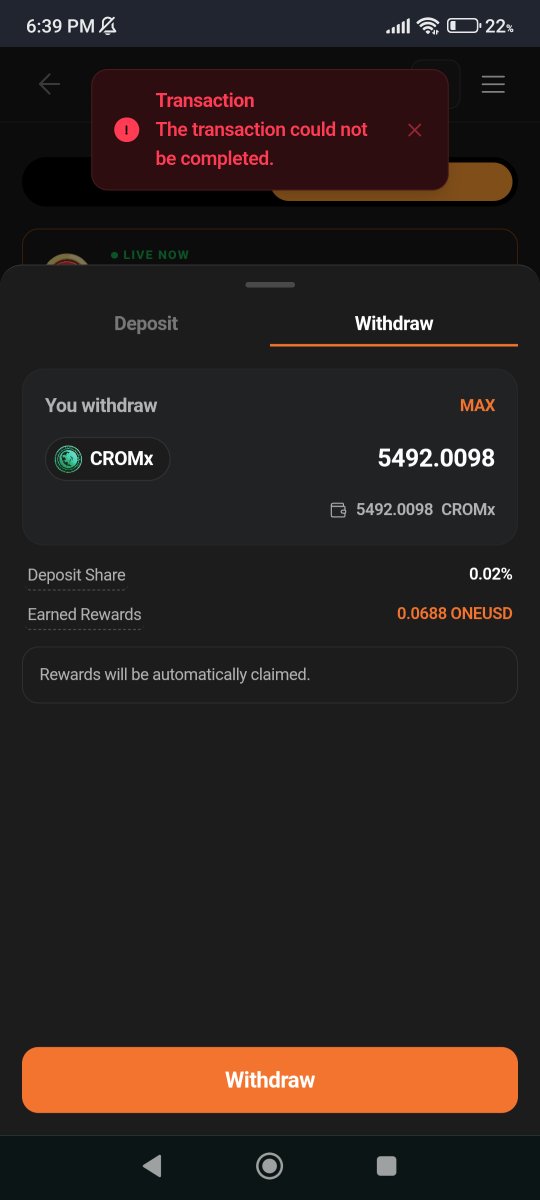 Digital__Empire's tweet photo. @ONEchain_game Why can't I withdraw my CROMX from the rewards? https://t.co/s8dgDklUyI