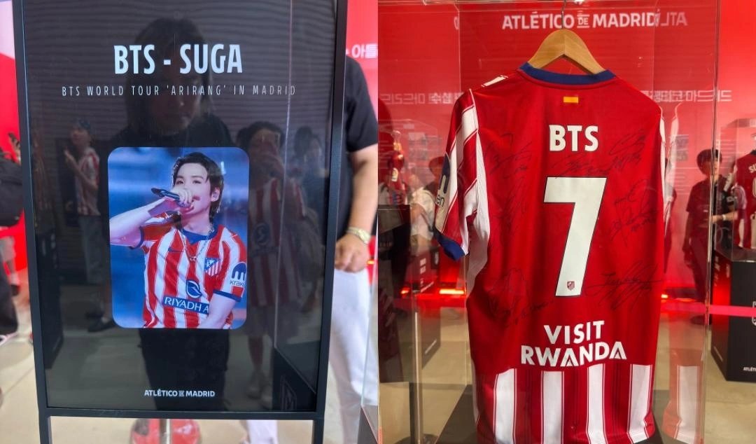 SUGAIndoFanbase's tweet photo. Seniman grafiti Korea, LEODAV, membagikan momen saat mengisi acara di Atletico Madrid Korea Pop-up Store. 🎨

​Di dalam pameran tersebut, terdapat jersey Atletico Madrid yang ditandatangani oleh SUGA yang turut dipajang bersama koleksi jersey pemain lainnya! ✨

​📍 Pop-up Store Atletico Madrid (Seongsu-dong)

~🪶
#슈가 #SUGA #AgustD #방탄소년단슈가