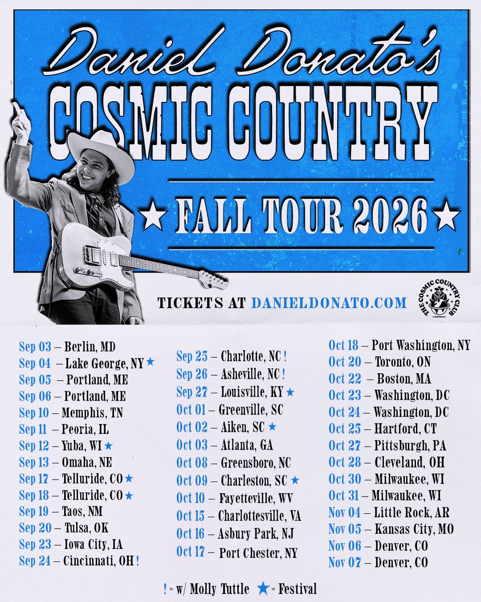 danieljdonato's tweet photo. 🤠 Come one, come all! 

✨Fall Tour 2026. All the dates. Howyadern. 

🌹 I’ll see you out on the Lost Highway… 

#cosmiccountry https://t.co/9U4C8iT1uY https://t.co/X6VRkbsE6o