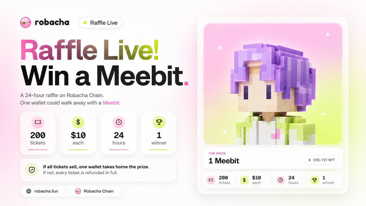 robachadotfun's tweet photo. NFT Raffle spin is now live on Robacha! 

In collaboration with @MeebitsNFTs 👀 

Play: https://t.co/sshopfOpic https://t.co/fUDleYSVlS