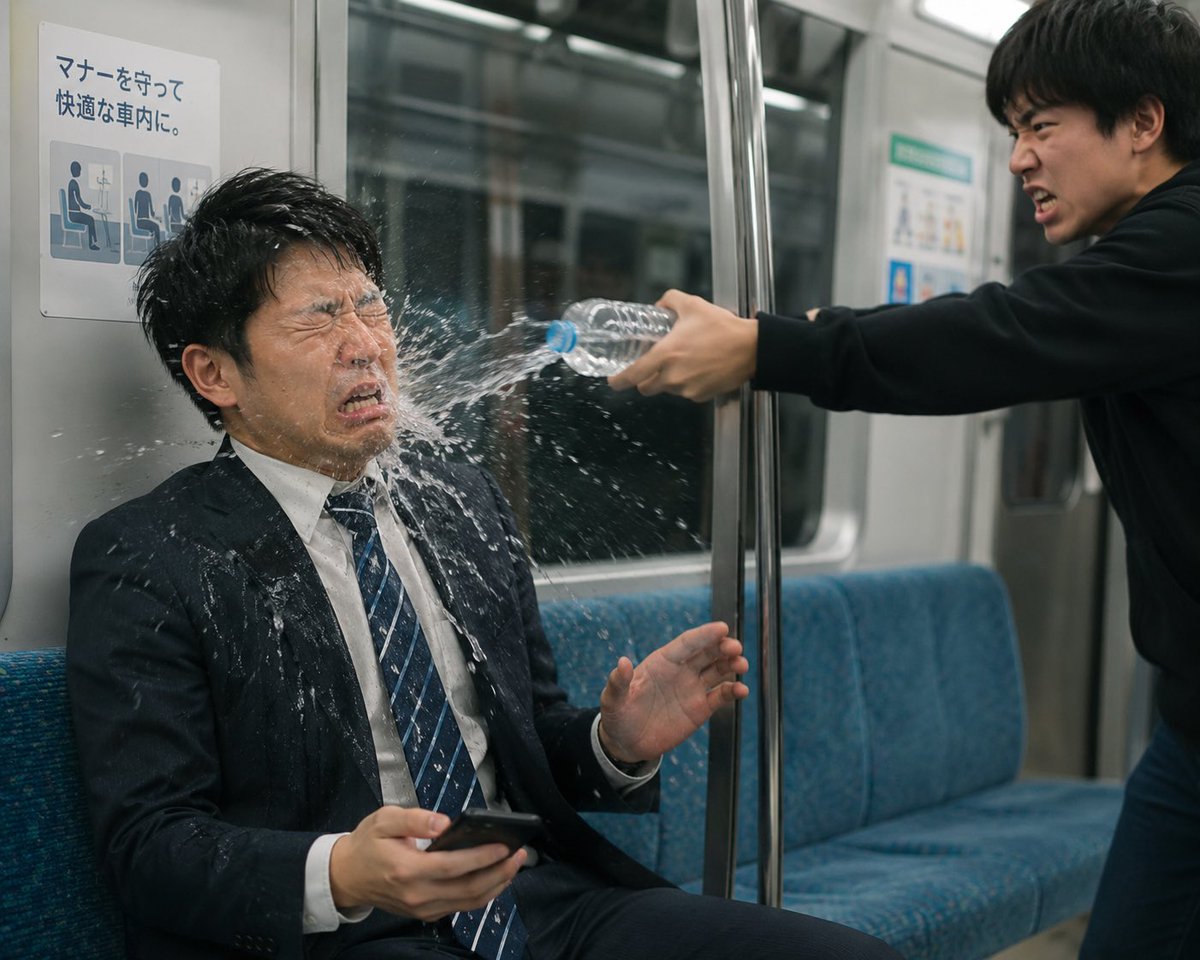 m_m_s_HO's tweet photo. 電車で通勤してたら、対面座席の人から
いきなり水をかけられると��う悲劇…

訳わからなすぎて、思考停止しました笑

こんな経験ありますか？😂

#思考停止
#悲劇
#奇行
#びしょ濡れ
#今年1番 https://t.co/UOg0dES7aP