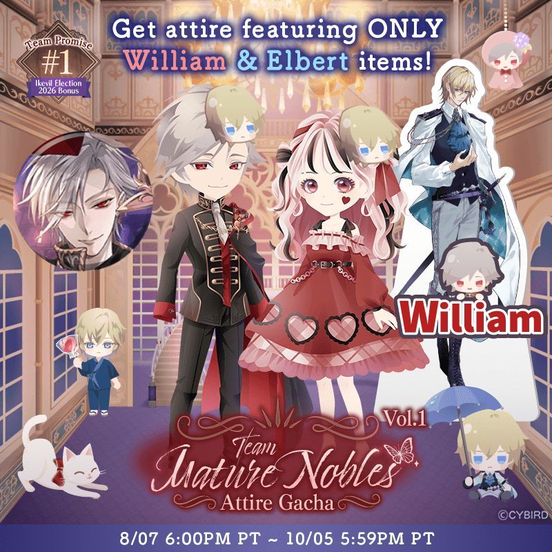 ikevil_en's tweet photo. ✨Now: Mature Nobles Gacha✨

Extra special ATTIRE gachas featuring the winning team of the 2026 Ikevil Election!

Login now to claim 𝐓𝐄𝐍 𝐅𝐑𝐄𝐄 tickets for EACH showcase to celebrate!

#ikevil https://t.co/Kw4BoAqDgL