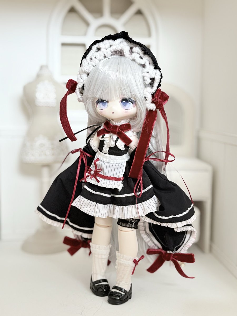 nommi0528's tweet photo. モフモフおやすみの宁宁ちゃんデフォ服乾いて着せれたよ〜🥀
お人形さん！って感じで可愛すぎる〜🤍

#绒绒晚安 https://t.co/efiP8JV5kA