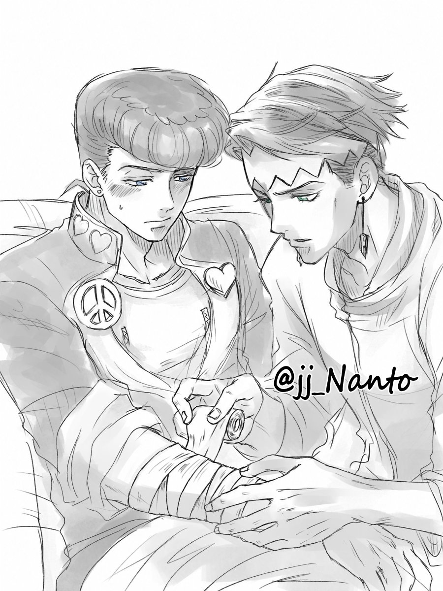 jj_Nanto's tweet photo. 露「君のせいだからな」

「君が怪我をすると僕がこんなに動揺する。こんな面倒な感情を僕に教えたのは……君だ」…という妄想。おにぎり🍙様（@onigiri_mtrs）ありがとうございました！
#リプきたセリフで一コマ描く #露仗 https://t.co/kAevC7nrDt