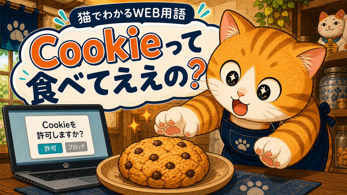 webo_t's tweet photo. Cookieって食べるクッキーとは別ものです🐱🍪

WEBのCookieは、サイトを利用したときの情報をブラウザに保存する小さなデータ。

・ログイン状態を保つ
・カートの商品を覚える

などに使われることがあります。許可画面が出たら、内容や設定を確認して選びましょう。 https://t.co/XYsEFkR9le