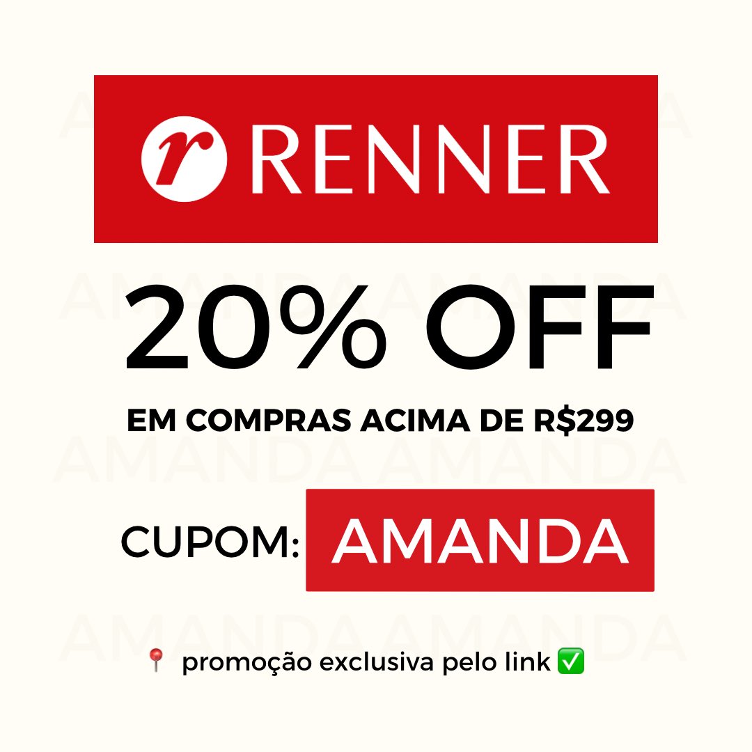 querdescontvem's tweet photo. CUPOM RENNER🤑
20% para compras acima de R$299
🏷 cupom: AMANDA
🔗 Compre aqui: https://t.co/1T52yLxlW7
#renner https://t.co/ESDfECNJht