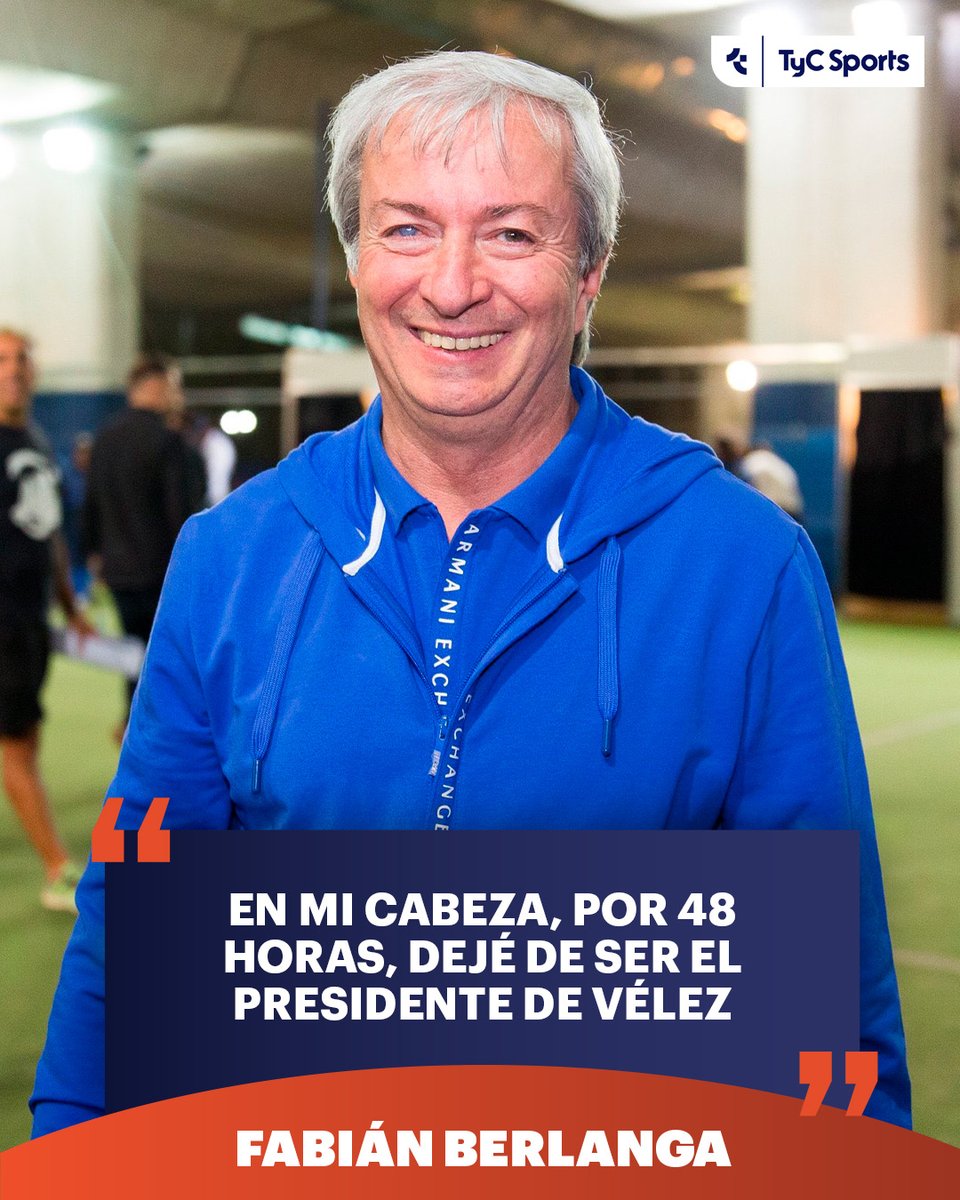 TyCSports's tweet photo. 🇦🇷👀 Fabián Berlanga pasó una semana movida en Vélez entre su amague de renuncia tras los cuestionamientos que recibió el lunes durante el triunfo sobre Independiente y el apoyo que recibió para continuar hasta los comicios de fin de año:

🗣️ "En mi cabeza por 48 horas dejé de ser presidente de Vélez hasta que vinieron a casa sin previo aviso mis pares de mesa directiva a decirme que me tenía que quedar, seguir adelante y un poco me convencieron. Recibí un llamado especial que me pidió también continuar, y con los mensajes de afecto dije 'no todo está mal'. Me sentí mal, me agarró mucha tristeza, Guillermo cuando terminó el partido me dijo '¿sufriste mucho? Le dije 'no, salvo los últimos minutos que pensás que te pueden empatar' y me dice 'tu cara no dice lo mismo'. Es parte de la sociedad, nada alcanza, creo que no merecíamos esto. No puedo estar triste y no disfrutar Vélez, pensé que lo mejor para descomprimir era dar un paso al costado".