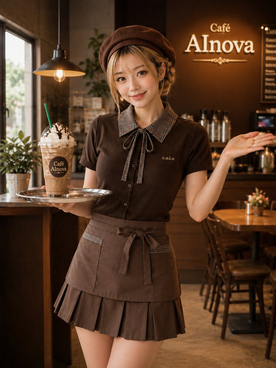 Sgt_Salts's tweet photo. いらっしゃいませ~🥤
カイヤさんの素敵なコーデをユニフォームに転用💕
👗№581 襟裾チェックリボン✨プリーツミニ
#AInova #AIart SFW Illustration https://t.co/3hHU08Zdpd