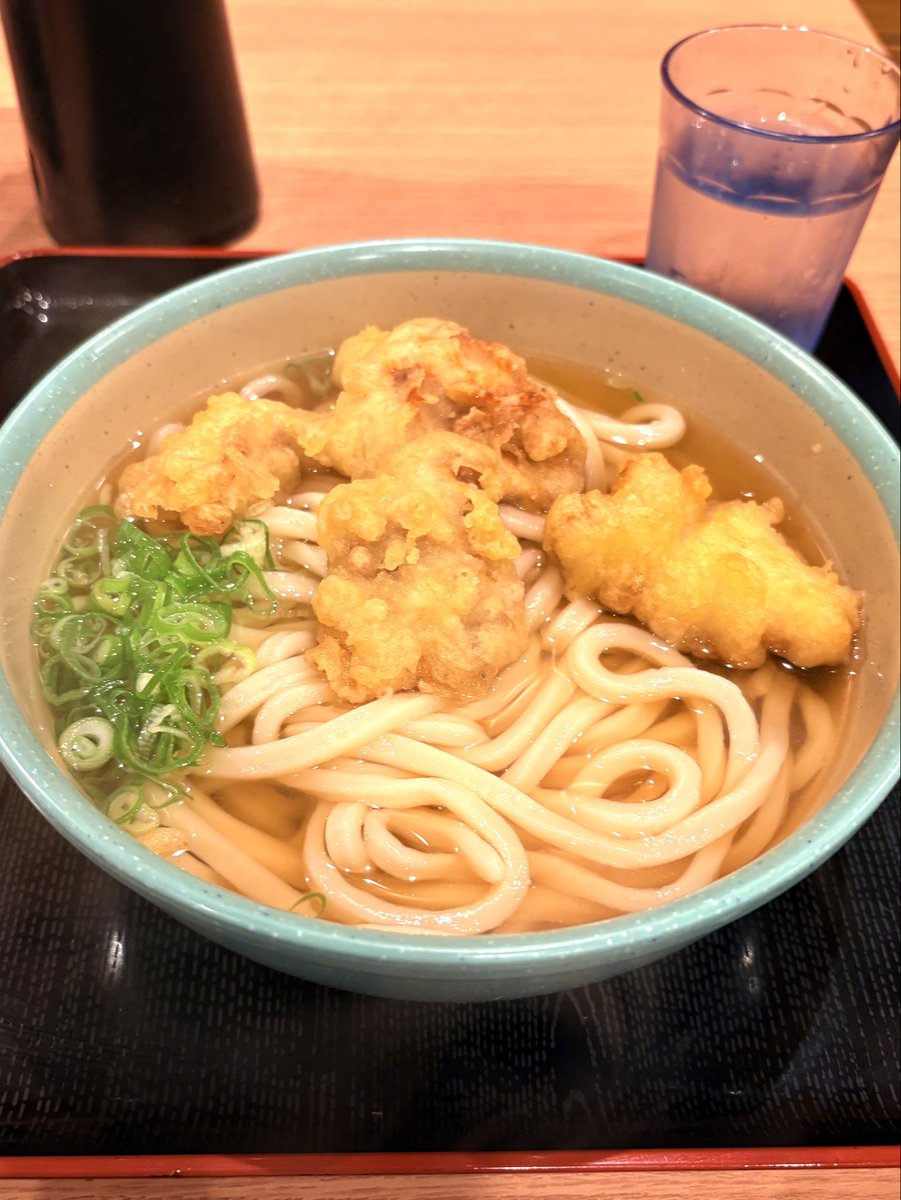 GourmetCast's tweet photo. 暑いんだけど、暑い日の熱いうどんも好きなんだよなぁ。

「おにやんま日暮里店」
温とり天うどん大
700円（税込） https://t.co/xrcMBjllGS