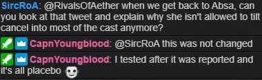 _Sirc23_'s tweet photo. @AuroraFGC Trevor confirmed that tilt cancelling was not changed for Absa this patch, to me it seems her Jab > Grab was affected most. Tilt cancels are MU dependent; may be a bit worse spread than average but it seems acceptable to me imo. To clarify, I'm an Absa main too. (2/2) https://t.co/KrJbIu9hDp