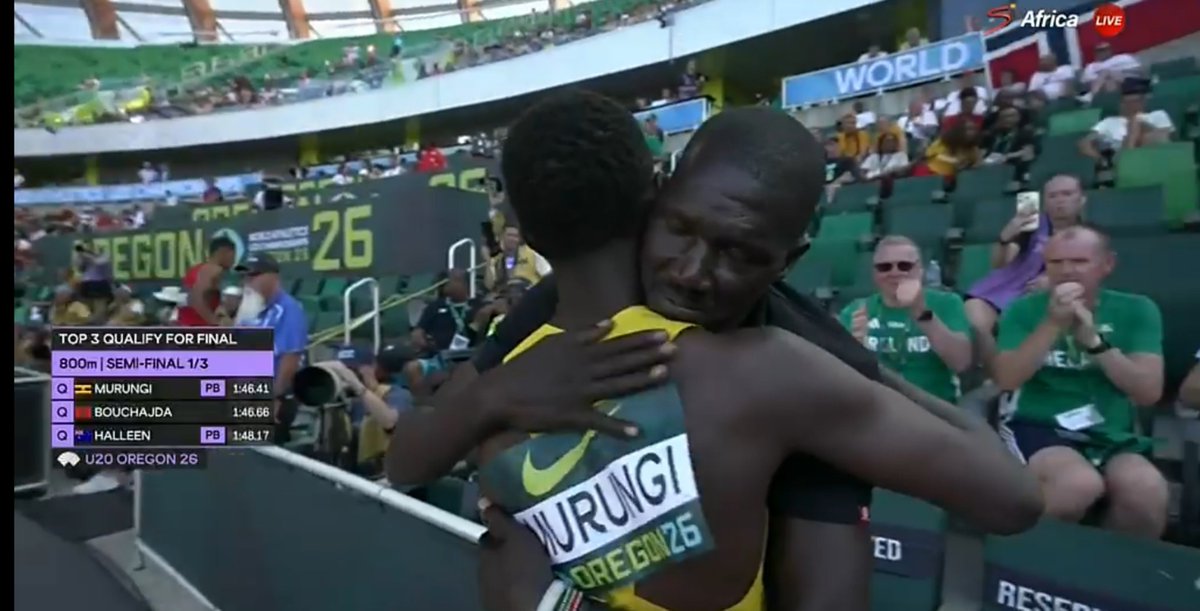 OijaFred's tweet photo. HE DID IT!!!! 🔥🔥🔥🇺🇬
MURUNGI IS THROUGH TO THE 800m FINAL!
That young star just punched his ticket at @WAU20Champs 🙌 
With New PB 1:46.41 
From semis to FINAL. This guy is really on fire right now
#U20Oregon2026 #TeamUganda #800mFinal #Murungi https://t.co/64q9peuXBd