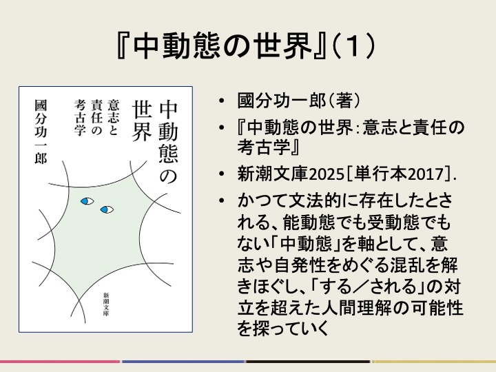 readrunker's tweet photo. 國分功一郎『中動態の世界：意志と責任の考古学』（新潮文庫2025）を読みました。『暇と退屈』につづく國分氏の主著ですが、議論が自在に展開する前著と異なり、「中動態」という概念ひとつにじっくり向き合う、繊細な議論がなされています。とはいえ、その知識量に圧倒される点は相変わらず。（続） https://t.co/vlfPFUAE3O