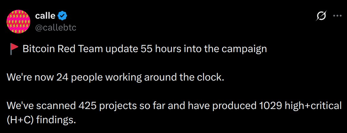pete_rizzo_'s tweet photo. #BITCOIN DEVELOPER CALLE HAS BEEN WORKING 24/7 FOR DAYS FIXING THOUSANDS OF AI EXPLOITS 

HE'S ASSEMBLED A TEAM OF 20 DEVELOPERS CODING AROUND THE CLOCK TO SECURE BILLIONS IN BTC

OVER 1,000 BUGS WERE HIGH OR CRITICAL SEVERITY

THEY ARE SINGLE-HANDEDLY MAKING THE BTC NETWORK STRONGER THAN EVER

OTHERS ARE PANICKING AND SELLING, THEY ARE WRITING CODE 

ABSOLUTELY LEGENDARY 🔥