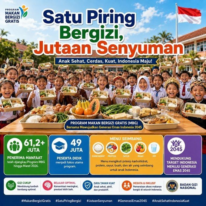 YuniSet69424831's tweet photo. Pemenuhan gizi yang baik sejak usia sekolah menjadi fondasi penting dalam membentuk sumber daya manusia yang sehat, cerdas, dan produktif. Bersama mendukung generasi penerus yang siap membawa Indonesia menuju masa depan yang lebih maju. https://t.co/gpvYze4y7w