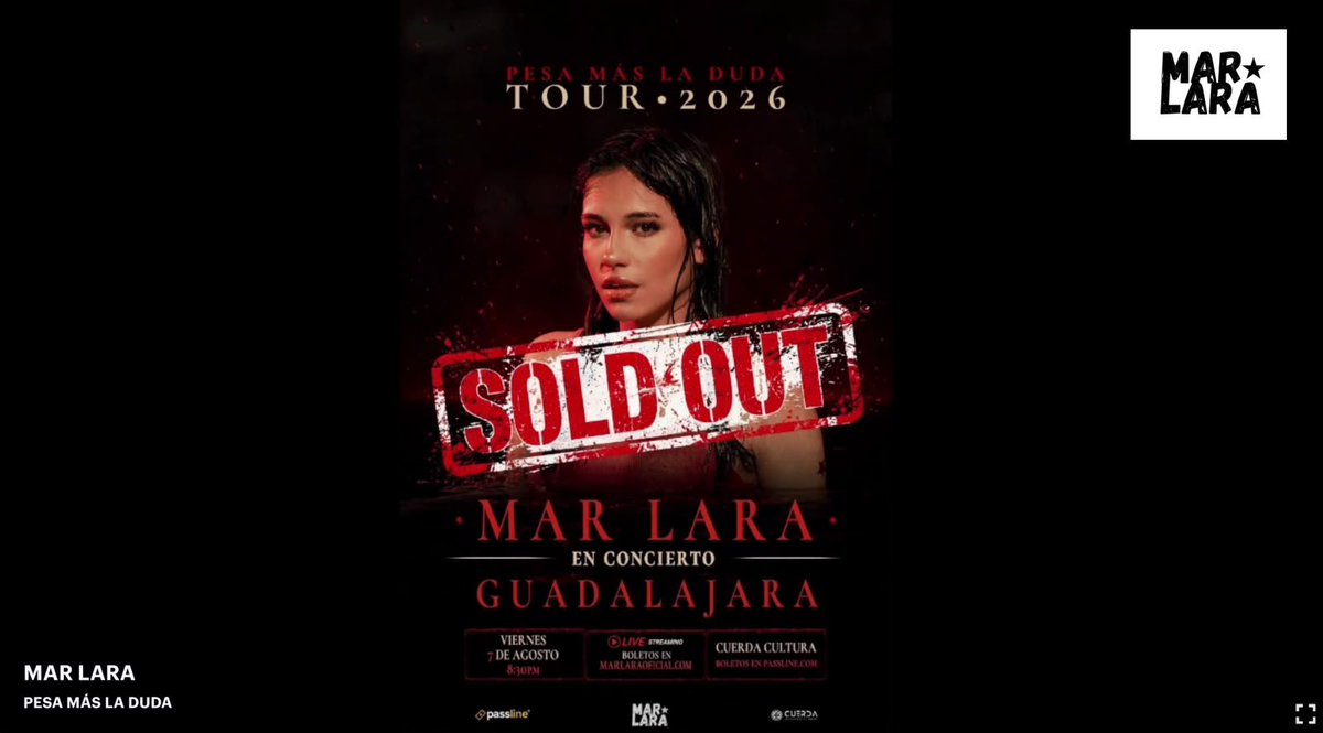 Maremotosof's tweet photo. 🚨🌊 ¡SOLD OUT! 🌊🚨

El inicio del TOUR PMLD de Mar Lara no podía comenzar de mejor manera… ¡SOLD OUT! 🎟️✨
Guadalajara respondió al llamado y agotó todas las localidades para vivir esta noche tan especial junto a nuestra Mar. 🥹❤️.🌙✨
¡QUE SE ESCUCHE FUERTE! MAR 🌊✨ https://t.co/C9zLVXqIfb