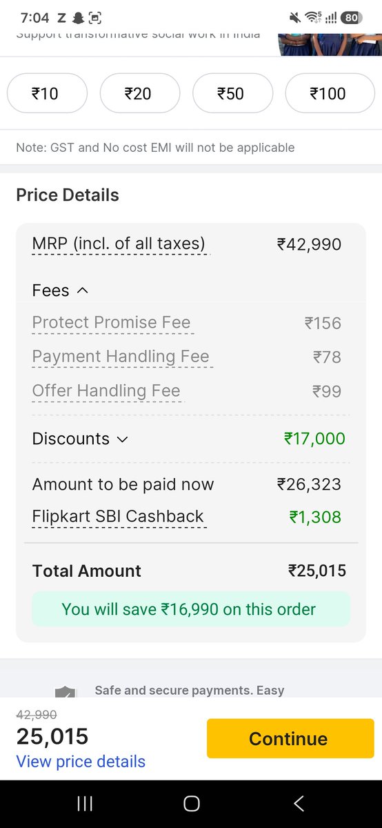RahulSi98696083's tweet photo. Flipkart: “You saved ₹17,000! 🎉”
Also Flipkart: Protect Promise ₹156
Payment Handling ₹78
Offer Handling ₹99
₹333 extra just for buying a product. 💀Bhai product khareed raha hoon, Flipkart IPO mein invest nahi kar raha. 😭 @flipkart What are these useless fees?🤡#Flipkart https://t.co/nCNQPlfkuN
