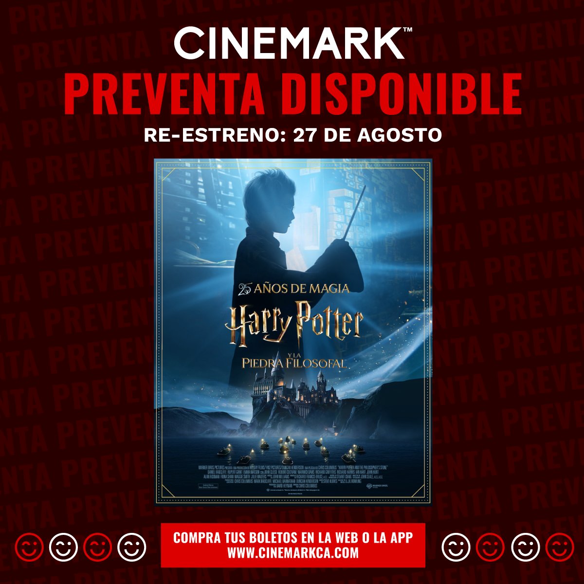 CinemarkSV's tweet photo. 🧙‍♂️ Si alguna vez soñaste con recibir tu carta de Hogwarts, esta es tu oportunidad para volver a creer en la magia. 🤯 La preventa de #HarryPotter y la Piedra Filosofal sigue disponible en Cinemark. ⚡🪄

🎟️ Compra tus entradas en https://t.co/q15zOQtDys. #WarnerBrosPictures https://t.co/0zIjN6PSuO