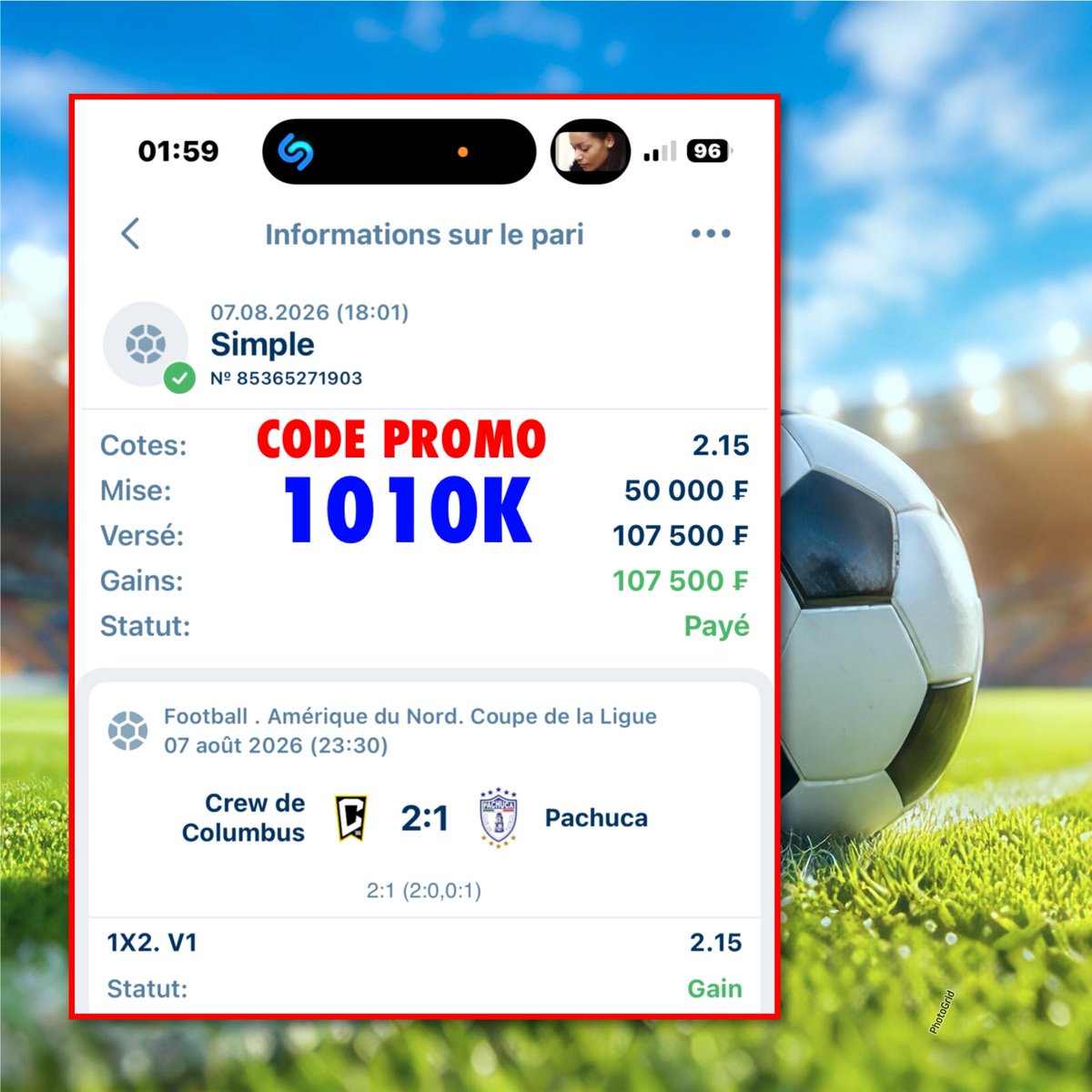 lepro8582_le's tweet photo. 🔥 COUPON GAGNANT DU JOUR ✅💰

Le ticket est passé ! 🎯🔥
Tu veux tenter ta chance ? 👀

📲 Utilise le code promo 1010K lors de ton inscription.

⚽️ Paris sportifs • 🔥 Bons plans • 🎯 Coupons

👉 Joue de façon responsable. 18+.

#1xBet #ParisSportifs #CouponGagnant #Pronostics #Football #1010K
