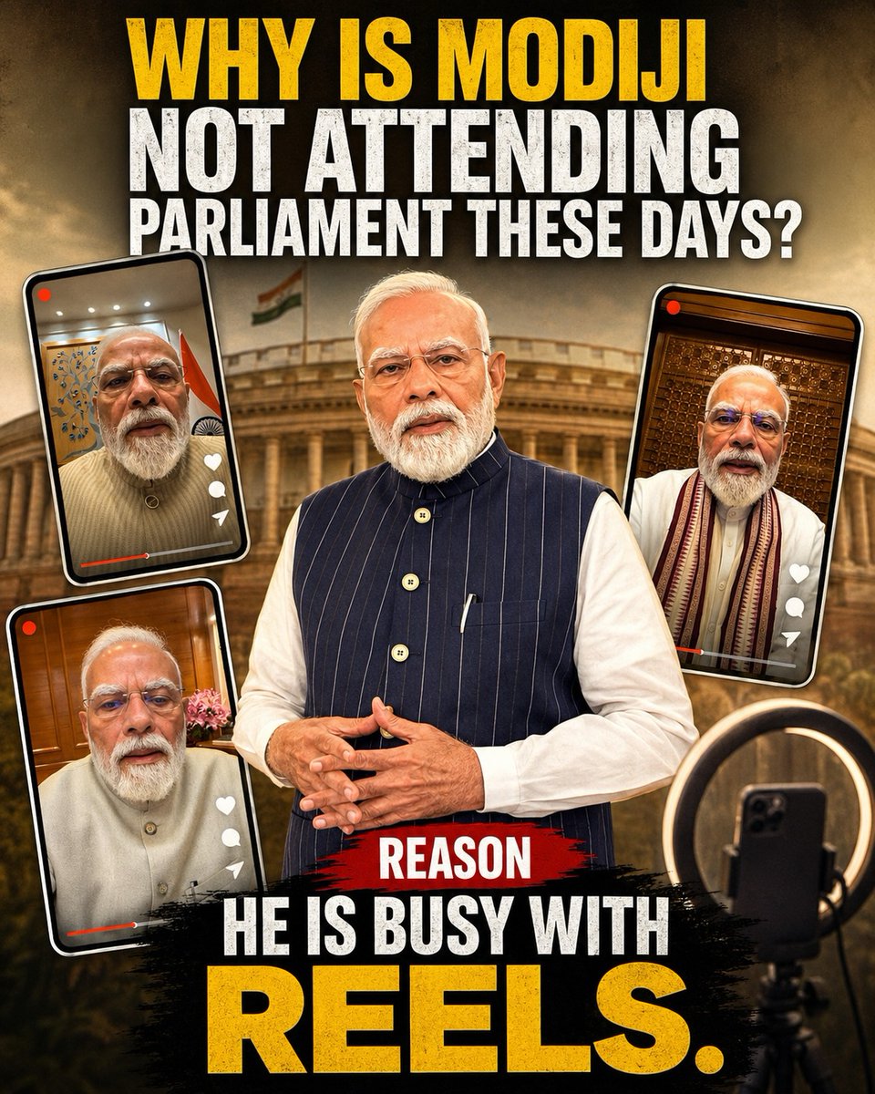Kumarjyoti49291's tweet photo. Parliamentary sessions may be postponed, yet the cameras continue to operate. When the nation seeks answers from the House, the Prime Minister demonstrates greater concern for his social media metrics than for parliamentary engagement.
#AnswerModi #ModiFailedIndia #ModiDisasterForIndia #Parliament #MonsoonSession