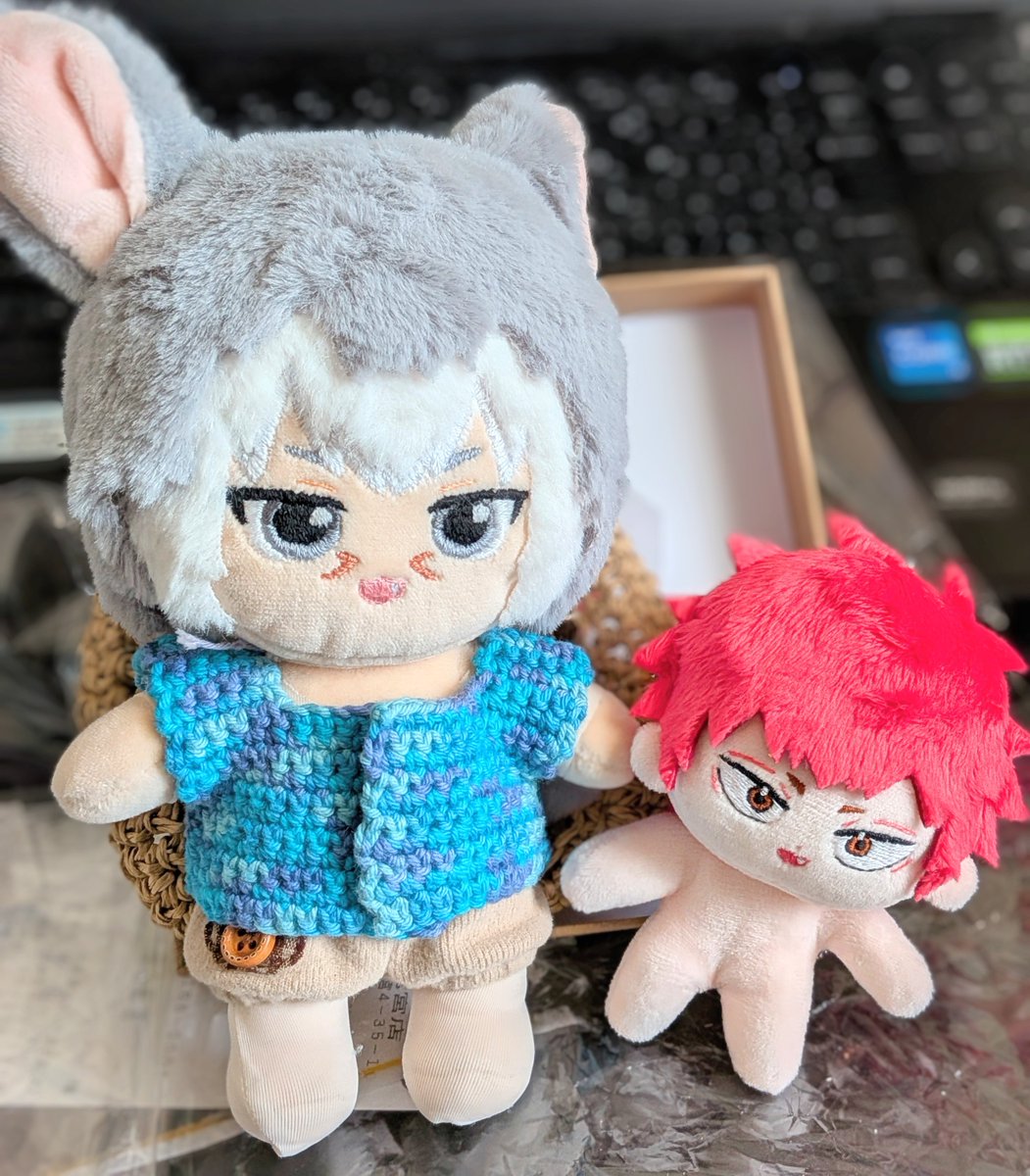 tbsm5nb's tweet photo. ご縁があり、みみぱん（
@mmpnunico ）さんに一次創作の自宅キャラぬいちゃん(10㌢)を作っていただきました〜！✨
布の色味がイメージ通りか心配だったけど、やはり写真と実物だと多少の差異があって、実物はイメージに近い色味だったから安心！
ぬいグラウ(一応15㌢)の半分しかないの可愛すぎる🥹 https://t.co/H3RDCDNp4Q