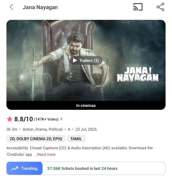 i_RA_Anand's tweet photo. #JanaNayagan - Day 16, 3rd Friday
37.0K tickets has been booked in
Bookmyshow in the last 24 hours.
Total Tickets sold on #BMS - 4247K (4.24M) ✅
** https://t.co/8mOPHH6YYI
