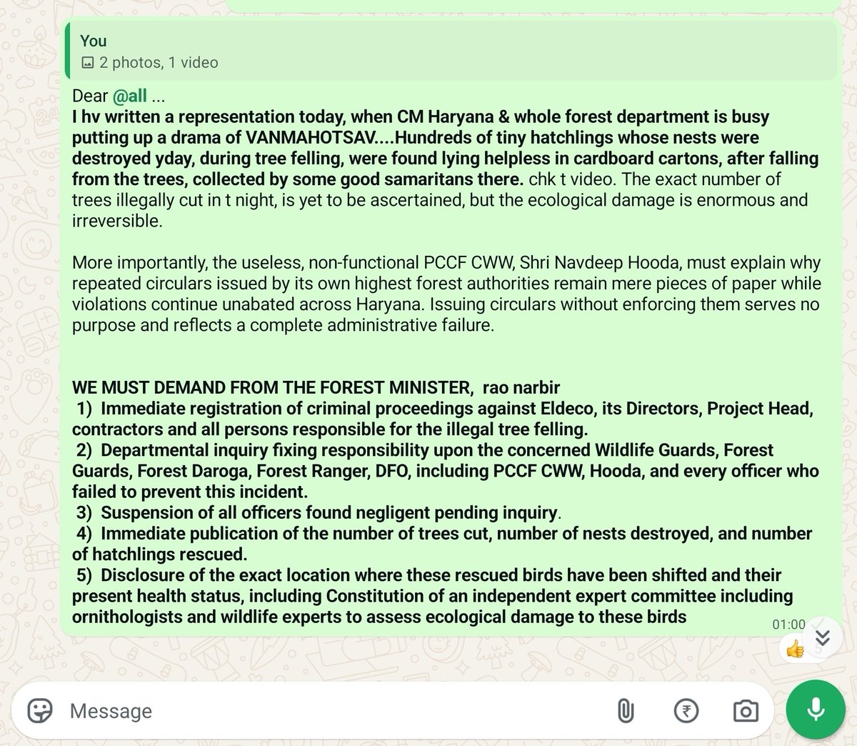 Vaishali_Rana__'s tweet photo. -100s of bird hatchlings alrdy dead 
- ELDECO Panipat❌️
-TREES CUT IN MONSOONS,BREEDING SEASON!!
-Yet again Wildlife &amp; Forest Haryana FAIL, while thrZ ban on tree felling due PHHigh Court &amp; Monsoons
- @RaoNarbir STILL SNOOZING
- FOREST dpt BUSY PLAYING VANMAHOTSAV wth @cmohry https://t.co/vvkHB7g2Cf