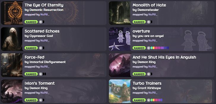 FoufoGamer's tweet photo. One unique BN has nominated EVERY SINGLE one of these maps. I am not a mapper but it doesn't seem fair to me. https://t.co/6hVTNSgDpE