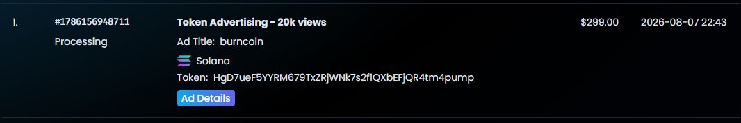 Burncoin_Fun's tweet photo. dex ads paid for!

LFG!!!

$burncoin https://t.co/5Gyus240yC