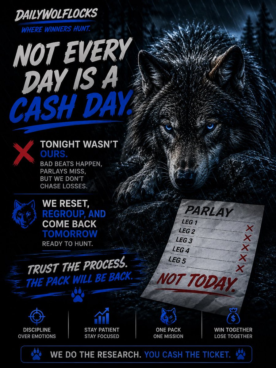 DailyWolfLocks's tweet photo. Not our nightโฆ
The cards didnโt fall our way, but thatโs part of the game.
Weโll take the L, learn from it, and come back sharper tomorrow. ๐บ
The pack doesnโt fold after one bad night. We reload.โ๏ธ
#DailyWolfLocks #SportsBetting #BettingTwitter #MLBBets #ParlayBets #SportsBets #BettingCommunity #StayDisciplined