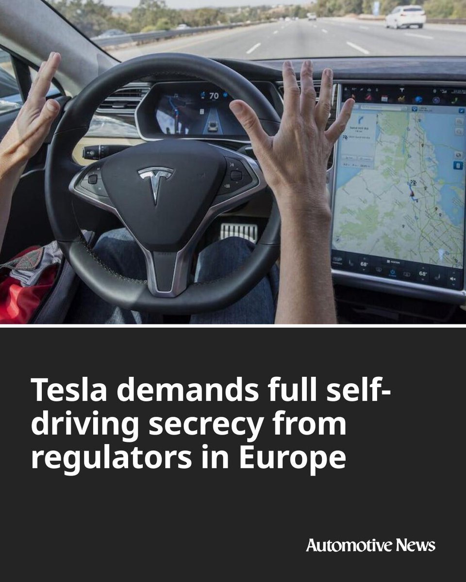 Automotive_News's tweet photo. European regulators could approve Tesla’s Full Self-Driving system across the EU as soon as October, but the Dutch regulator leading the review will not explain how it concluded the driver-assistance technology is safe — or share documentation that Tesla has pressed to keep secret.

The Dutch road regulator RDW approved Tesla’s system in April and has since then advocated for its adoption across the European Union.

However, RDW will not tell the public why it concluded the driver-assistance system is safe or how it evaluated the technology, which for years has faced regulatory investigations and lawsuits over crashes in the U.S.

RDW said releasing such details would violate Tesla’s commercial secrets, echoing the automaker’s own demands for confidentiality. Since late 2024, Tesla has pressed RDW to keep documentation about the safety review secret, according to previously unreported email correspondence between the Dutch regulator and Tesla, obtained by Reuters through a public records request.

#Tesla #automotive #autoindustry #TeslaSelfDriving #TeslaAutopilot #SelfDriving