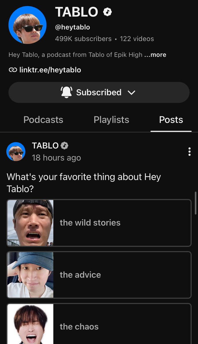 icaruswalksnet's tweet photo. Tablo & Team wanna know whats your favorite thing about HEY TABLO ๐
Vote Here ๐ณ๏ธ https://t.co/8HgTDBcs9e
#HeyTablo #ํค์ดํ๋ธ๋ก #EPIKHIGH #์ํฝํ์ด https://t.co/W7ROOzUNTj