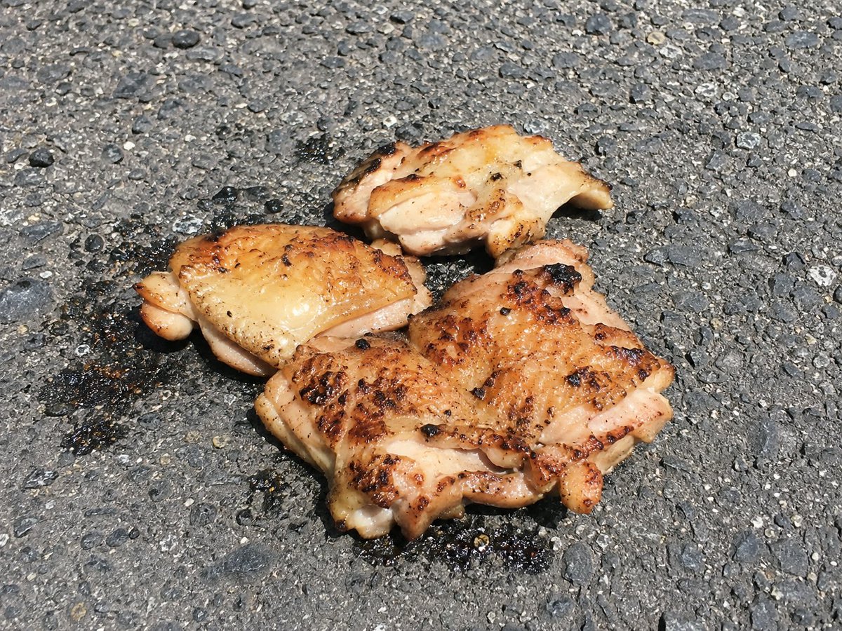 rin_142356's tweet photo. ちょ！！！！
真夏にこうして半日鶏肉置いただけでここまで焼けちゃうんだから人間が外で熱中症になるのも無理ないんだよな！！！！

⚠️姪っ子が自由研究でアスファルトの上に鳥生肉を置いて何時間で焼けるか研究してた
↓ https://t.co/ntTDKSYpTW