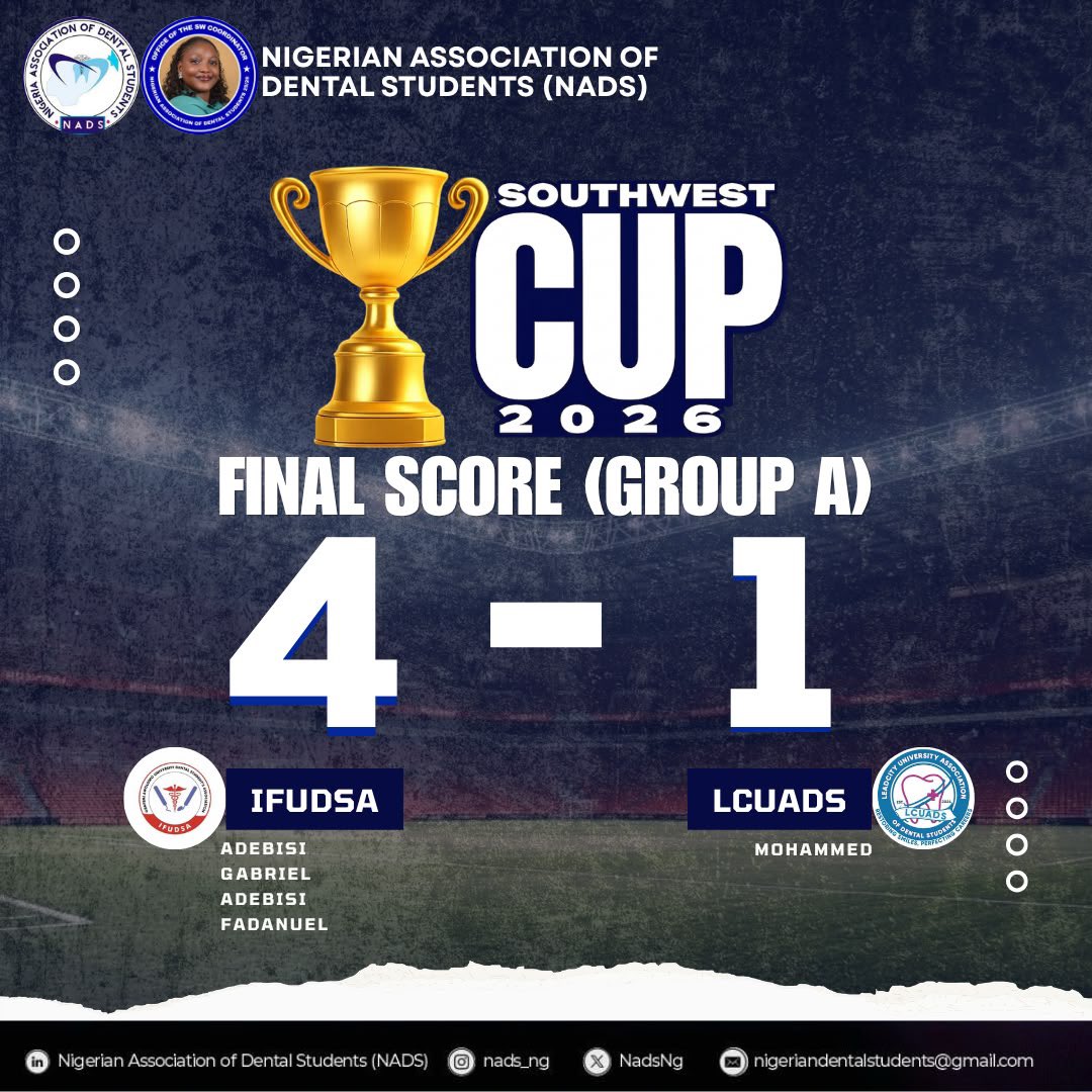 theifudsateam's tweet photo. Just last week, we (IFUDSA Reality team) defeated LCUADS by 4 goals to 1 in what happened to be the kickoff of the southwest cup campaign. 

With 2 goals that came from the skipper; Adebisi, and 1 each from Gabriel and Fadanuel. 

@NADSSouthwest @NadsNg @ifudsaoau https://t.co/QWowAHBiPt
