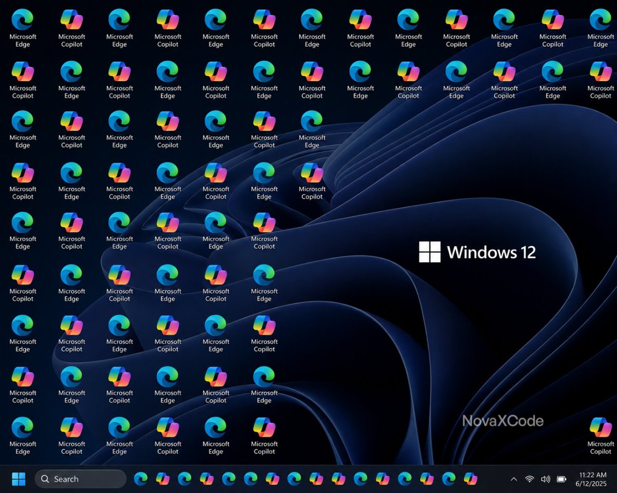 NovaXCode's tweet photo. Windows 12 leak: Now with 1200% more Edge and Copilot. https://t.co/eYs9e6AJDC