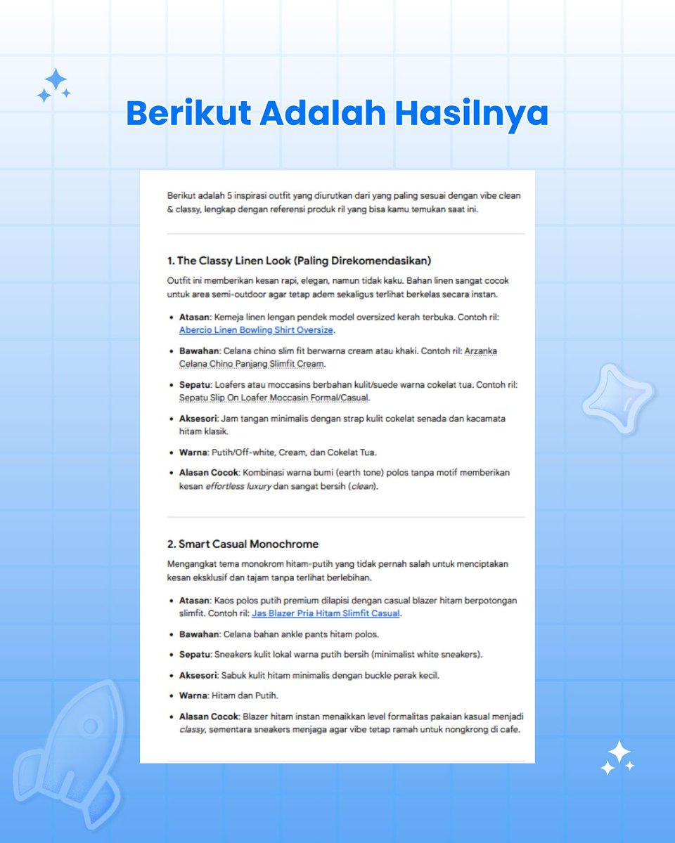 Vallms05's tweet photo. Bingung nentuin outfit yang cocok sama vibe kamu? 
Pakai Mode AI aja👋🏻🤩

@googleindonesia 
#TeamGoogle #GoogleStudentAmbassador #GSA2026 #Gemini #GoogleAI https://t.co/vGbC4YG6rl