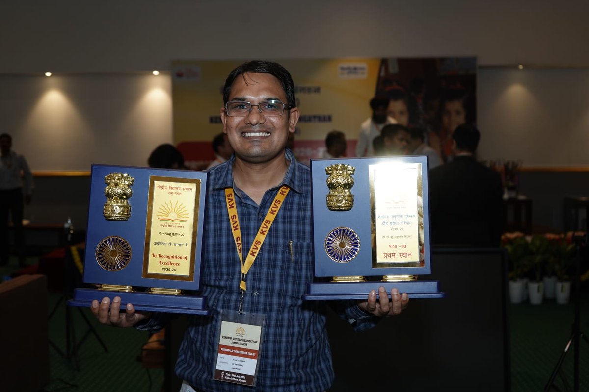KBantalab's tweet photo. A Proud Moment for PM SHRI KV GC CRPF Bantalab! 
 1st Position among 3 and more Section KVs in Class X
 Best VP/In-charge Principal Award for outstanding contribution to regional activities and academic excellence.
A celebration of excellence &amp; leadership! 
@KVS_HQ 
@kvsrojammu https://t.co/rsltCt80Nk