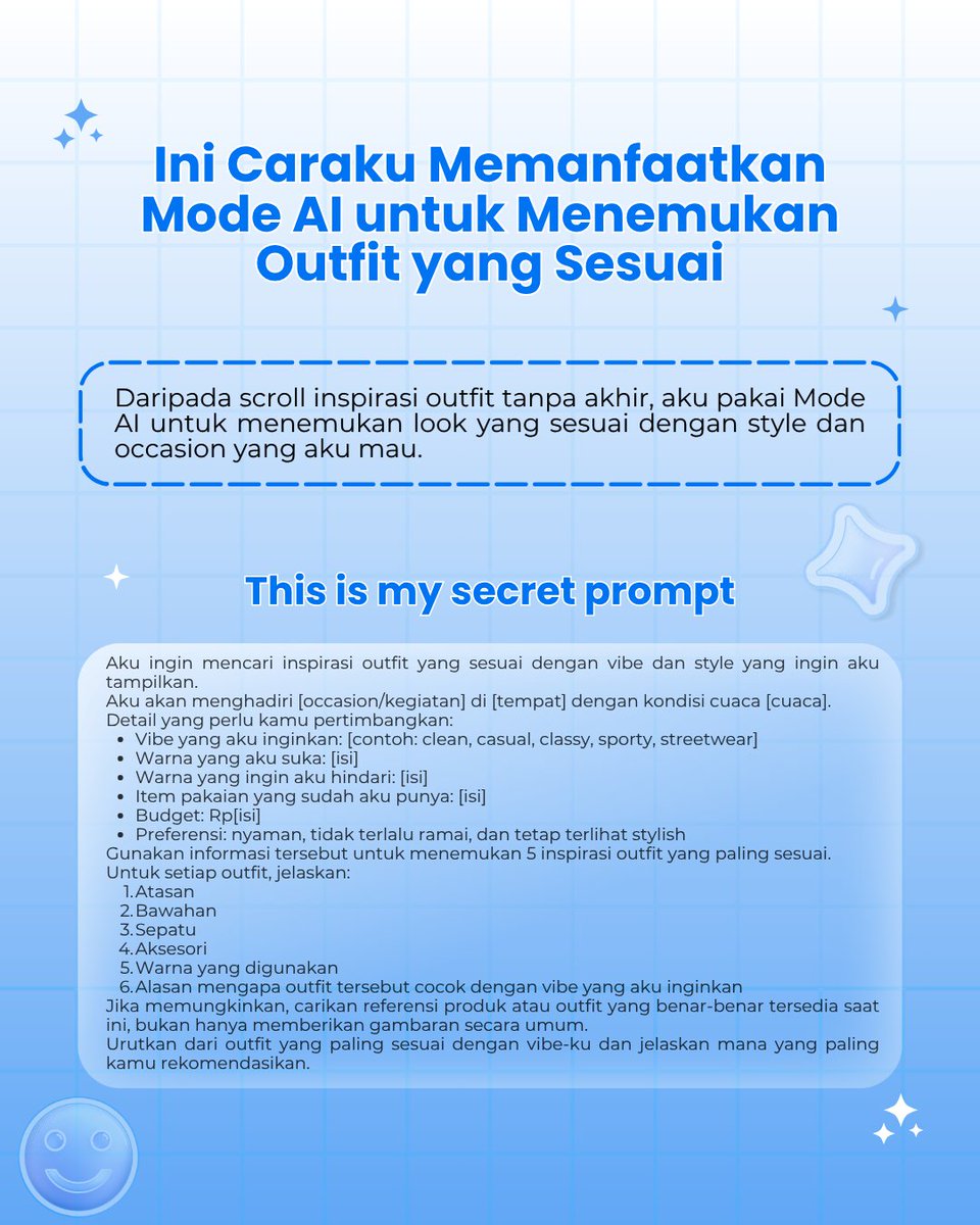 Vallms05's tweet photo. Bingung nentuin outfit yang cocok sama vibe kamu? 
Pakai Mode AI aja👋🏻🤩

@googleindonesia 
#TeamGoogle #GoogleStudentAmbassador #GSA2026 #Gemini #GoogleAI https://t.co/vGbC4YG6rl