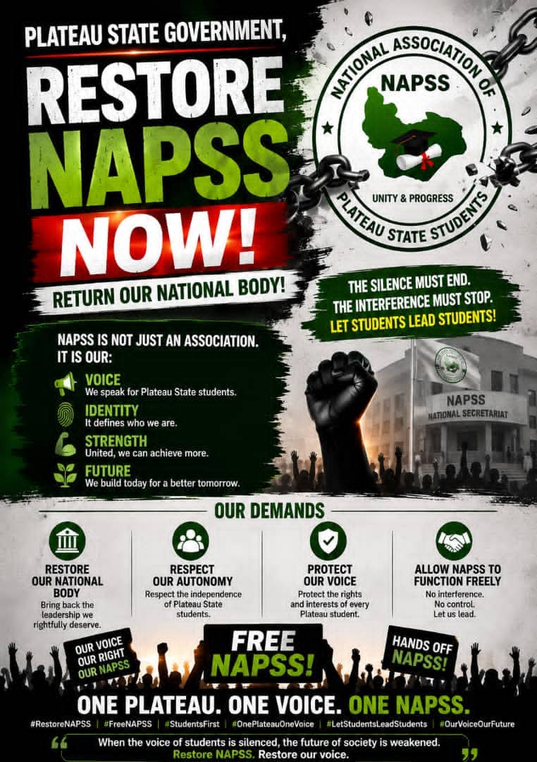 Iceson_Innocent's tweet photo. *Silencing Students Is Never the Solution.* 

Every student deserves representation. Restoring NAPSS will strengthen communication, promote unity among chapters, and create a platform for constructive engagement between students and government.

E. SIGN

COALITION OF PRESIDENTS https://t.co/vlyqfbmuMY