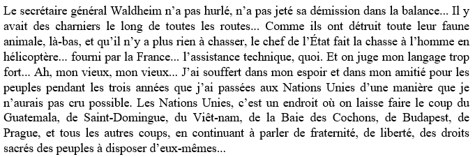 pheacienne's tweet photo. Romain Gary fut représentant de la France à l'ONU. Voici un extrait de "La nuit sera calme" dans lequel il parle de cette institution. 👇 https://t.co/ozsYKfUjeR