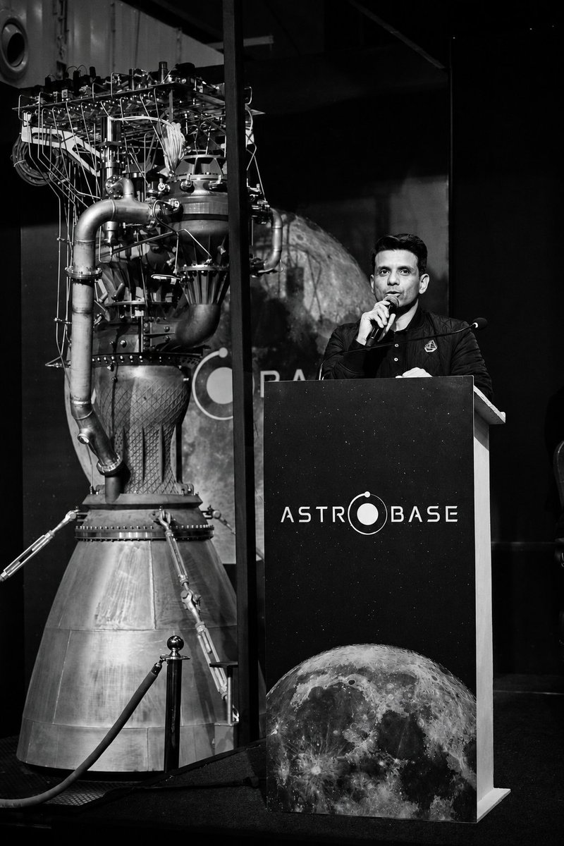 ReasonableManX's tweet photo. 🔥 Astrobase (founded in 2024 by former ISRO propulsion scientist Devakumar Thammisetty and entrepreneur Neeraj Khandelwal) has designed, manufactured, and integrated this engine entirely in India. Core components are 3D-printed. The company aims to use it in a medium-lift, partially reusable launch vehicle targeting orbital flights later this decade.

The unveiling (held on 7 August 2026) marks a major milestone for India’s private space sector. Next steps include full-scale hot-fire testing.

Full-Flow Staged Combustion is one of the most advanced and difficult rocket engine cycles in the world. Until now, only a handful of entities globally have developed it, and SpaceX’s Raptor is the only FFSC engine that has actually flown to space.