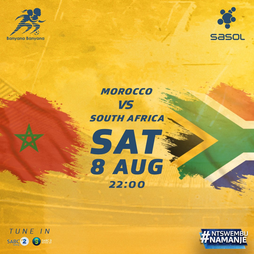SasolinSport's tweet photo. Zindala zombili! 🔥
When Morocco meets @Banyana_Banyana, you know it’s going to be fireworks from the first whistle. 🇲🇦🇿🇦

RT if you’ll be watching! 

#NtswembuNamanje #SasolinSport #BanyanaBanyana @SasolinSport https://t.co/WrPYlYnZN2