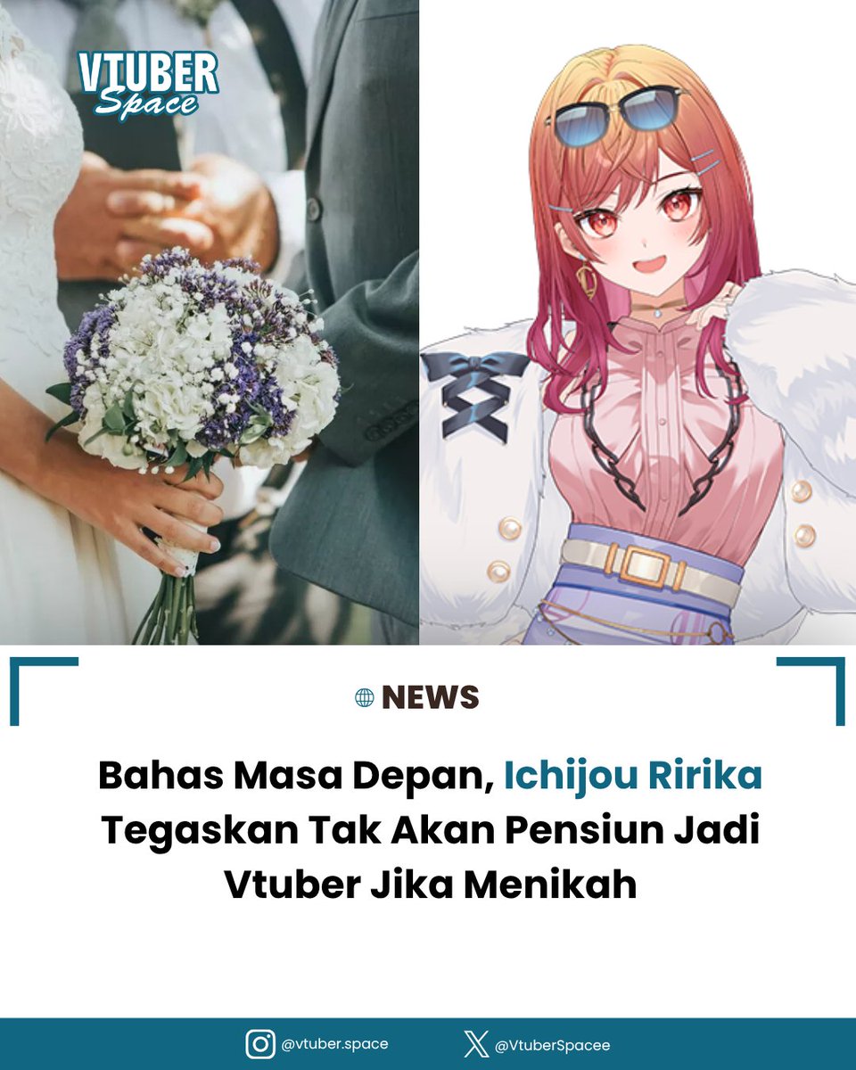 VtuberSpacee's tweet photo. Ichijou Ririka (hololive ReGLOSS) sampaikan pandangan soal pernikahan. Ia menegaskan tidak memiliki pasangan saat ini, namun tak berniat pensiun jika kelak menikah serta memilih tetap terbuka pada penggemar. https://t.co/5tKAhp2PjI
