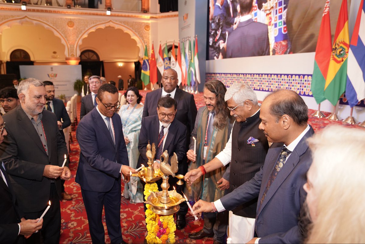 MinOfCultureGoI's tweet photo. The XI BRICS Culture Ministers’ Meeting in Bhopal, Madhya Pradesh, commenced with a traditional lamp-lighting ceremony, symbolising the illumination of knowledge, harmony and cultural unity.

Hon’ble Union Minister of Culture & Tourism Shri Gajendra Singh Shekhawat (@gssjodhpur), along with Heads of Delegation, including Ministers and Deputy Ministers from BRICS Member and Partner Countries, participated in the ceremony.

Shri Vivek Aggarwal, Secretary, Ministry of Culture; Shri Sudhakar Dalela, BRICS Sherpa and Secretary (ER), MEA; Shri Sheo Shekhar Shukla, ACS, Madhya Pradesh and other senior officials were also present on the occasion.

#BRICS2026 #CultureUnitesAll @BricsIndia2026