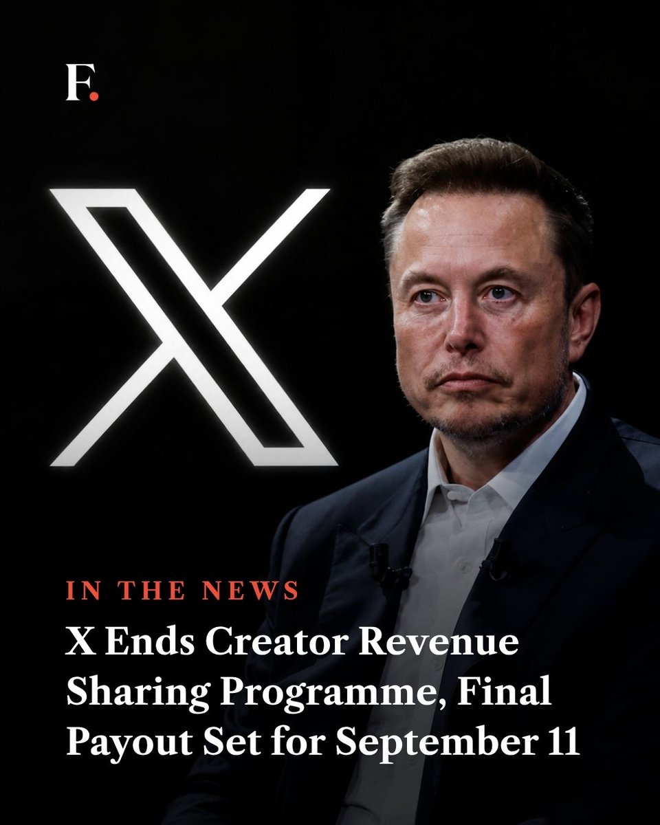 firstpost's tweet photo. X is shutting down its Creator Revenue Sharing Programme, which allowed eligible Premium users to earn money from engagement on their posts. https://t.co/ohcqLMqrms